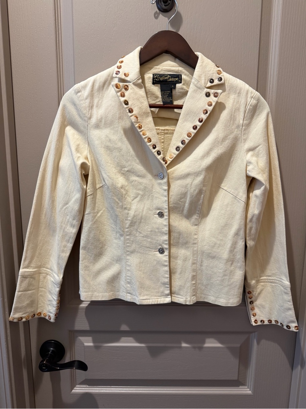 Cream Stud-Trim Women's Blazer - Tailored Button Front